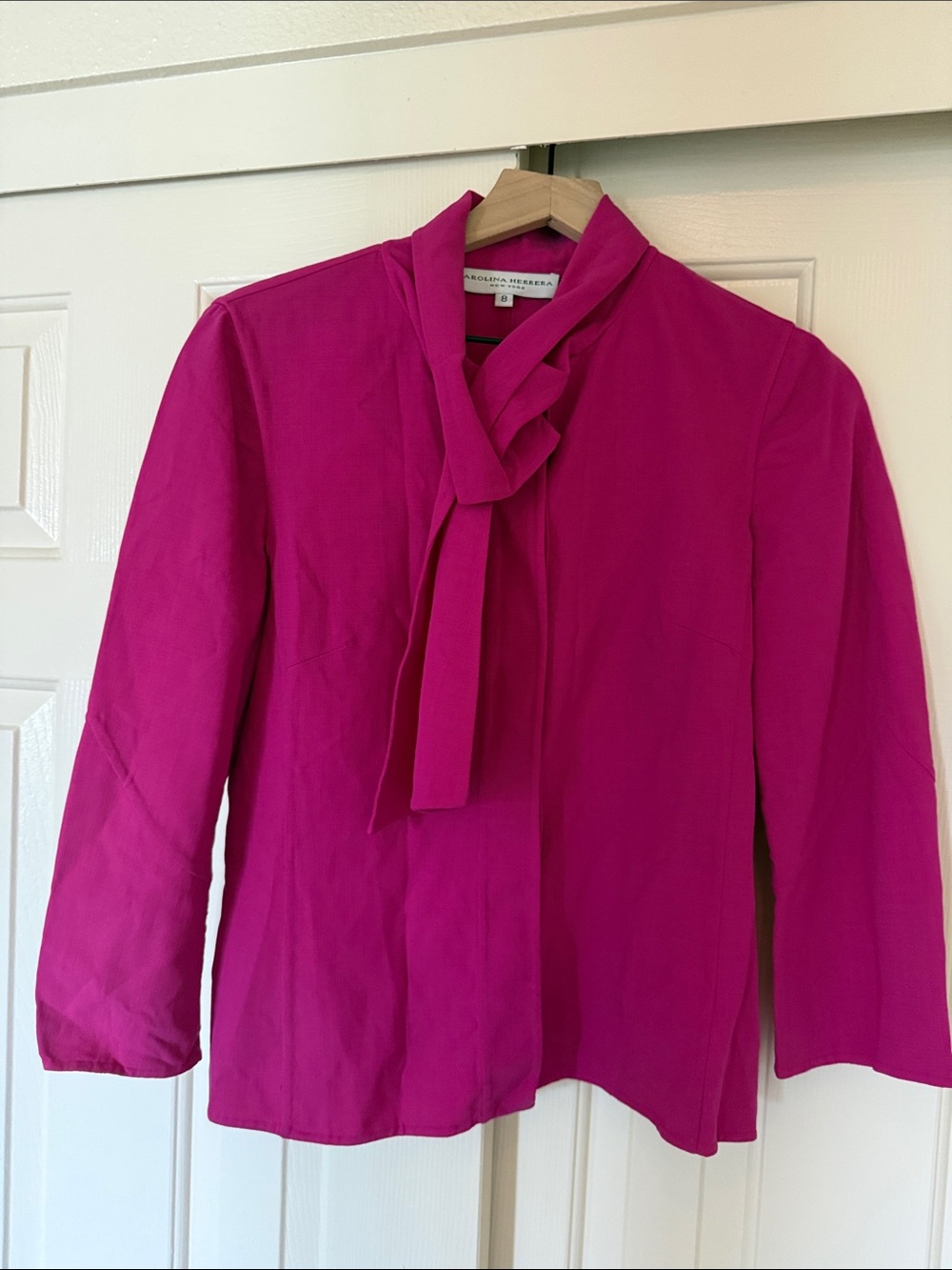 Carolina Herrera Fuchsia Tie-Neck Blouse